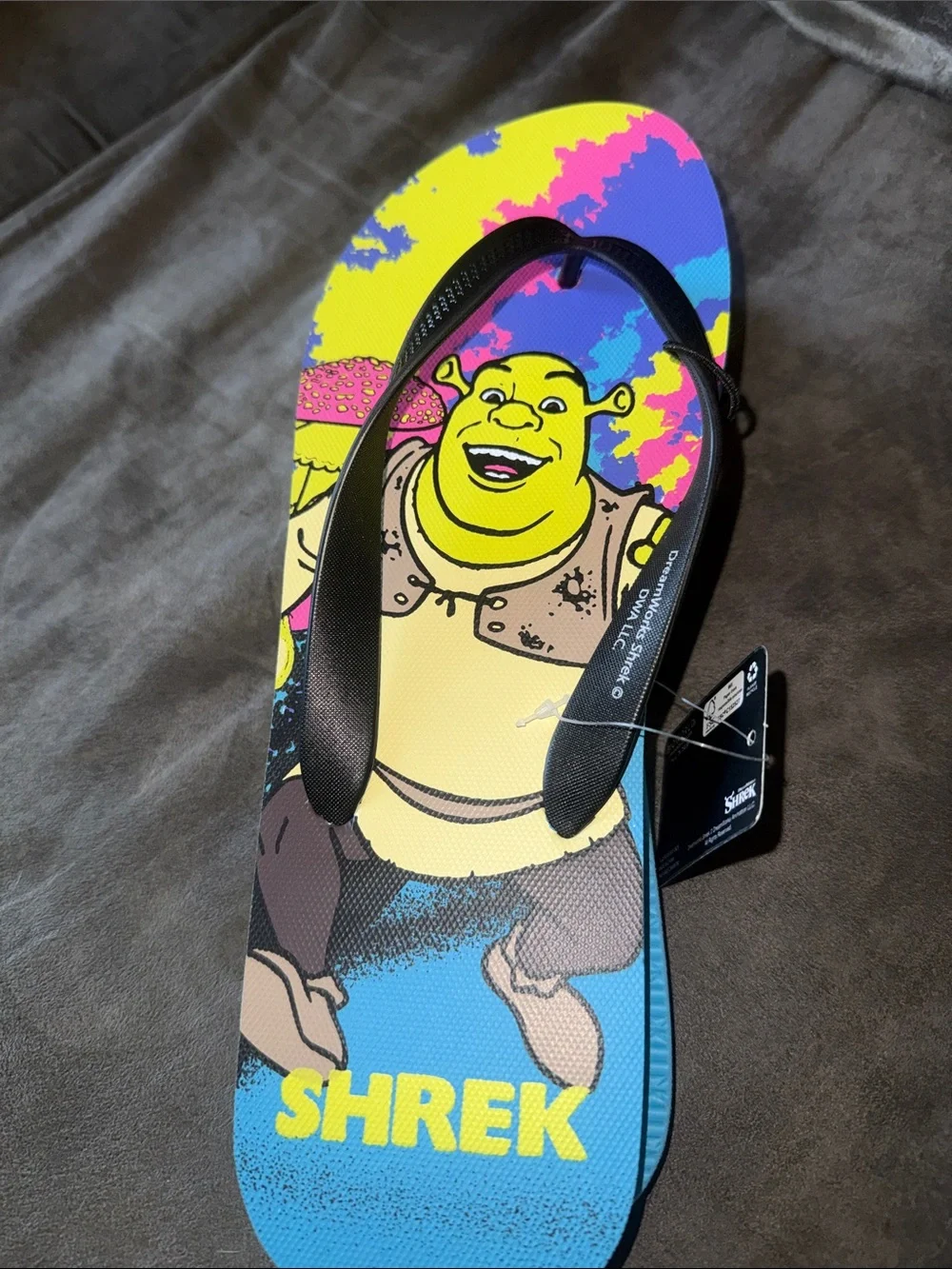 DreamWorks Shrek Donkey Flip Flops Sandals Multicolor Mushroom Swamp Movie Merch